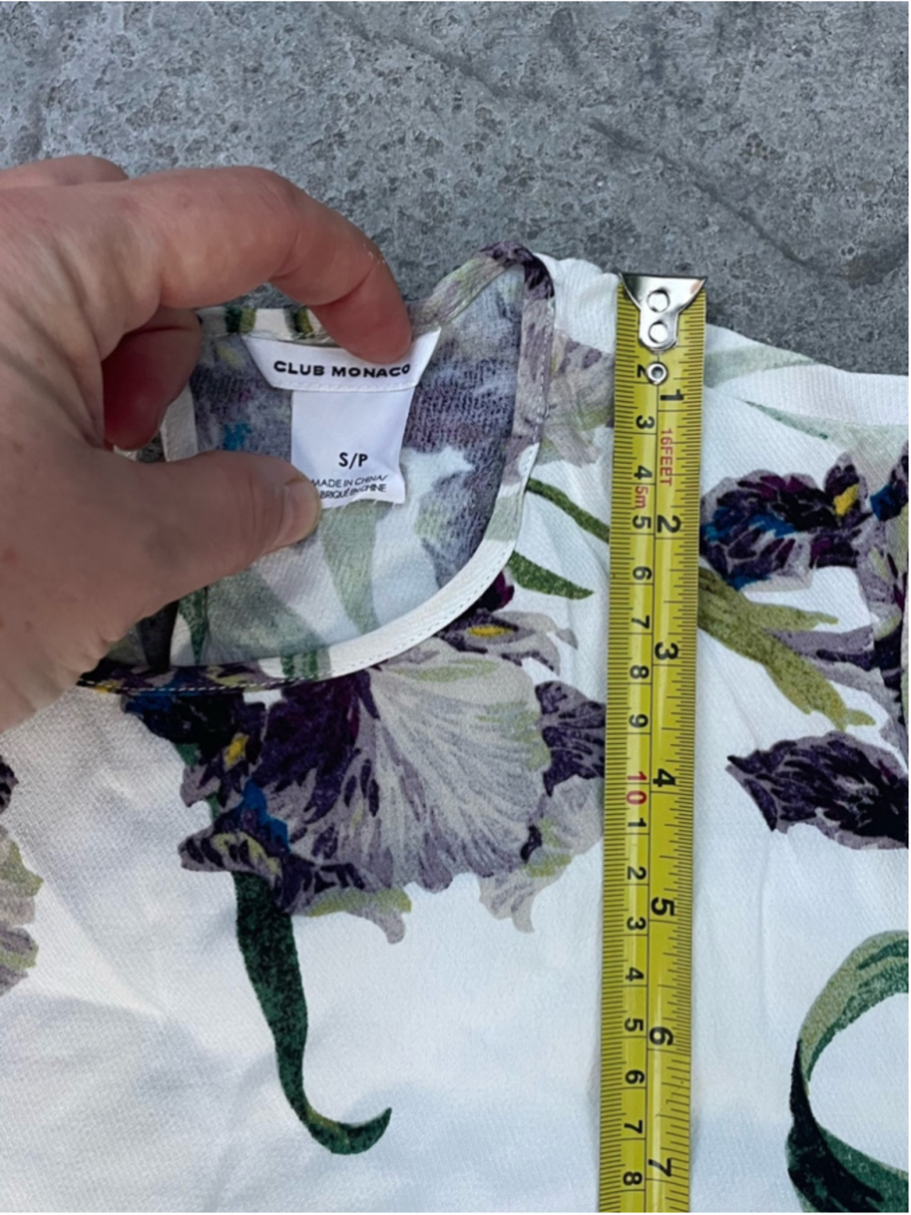 Club Monaco White Blouse with Purple Floral Print and Ruffle Sleeves - Picture 5 of 8